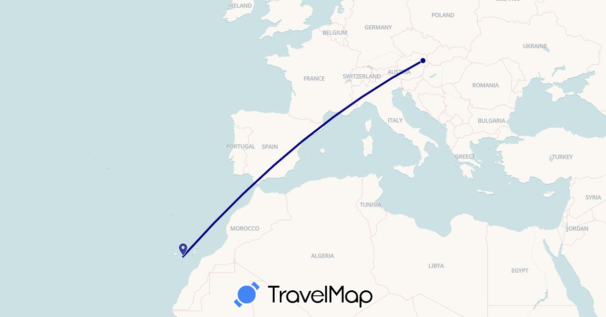 TravelMap itinerary: driving in Austria, Spain (Europe)